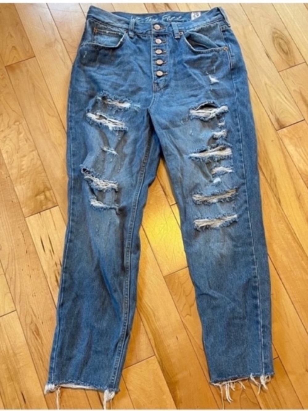 Free People We The Free Blossom High Rise distressed button fly jeans size 29 - Picture 2 of 10